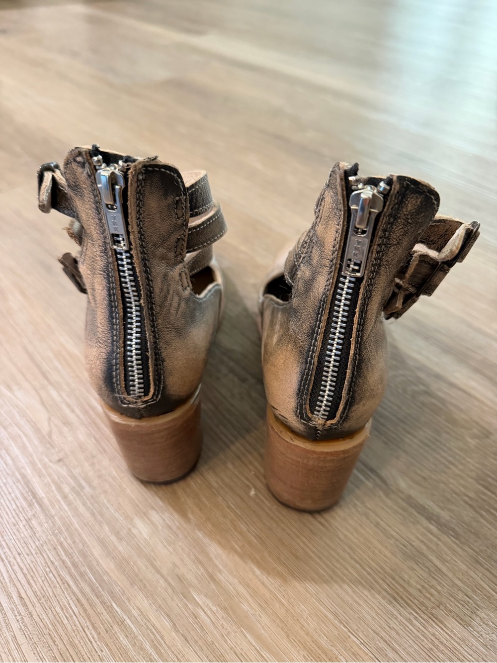 freebird Metallic Bronze Double-Strap Ankle Heels - Picture 2 of 7